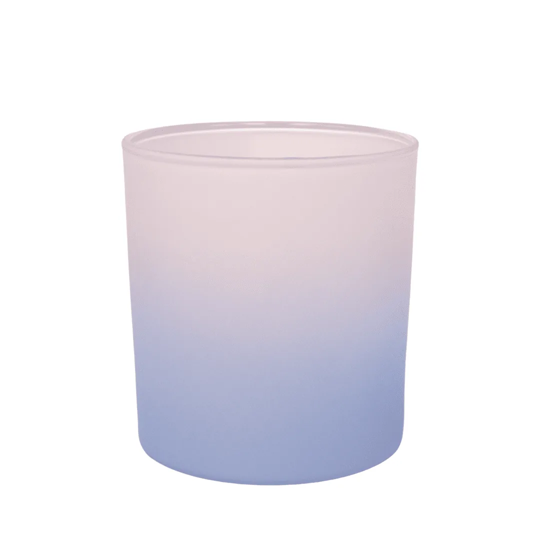 Teal-to-purple two-color ombre glass cylinder with glitter speckle